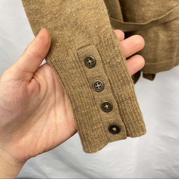 Eddie Bauer Brown Tan Merino Wool Belted Cardigan Sweater - Picture 5 of 7